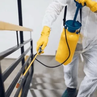 Un disinfestatore con l'attrezzatura