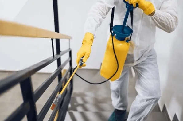 Un disinfestatore con l'attrezzatura